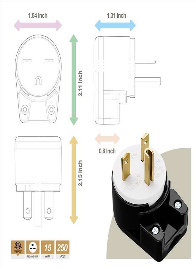 acbroad USA 3-Prong Male AC Plug, Right Angle ETL Nema 6-15P 3 Pole DIY Rewirable, 15A 250V USA 3Pin AC Connector, 12 Direction Rotatable Plug - Image 3